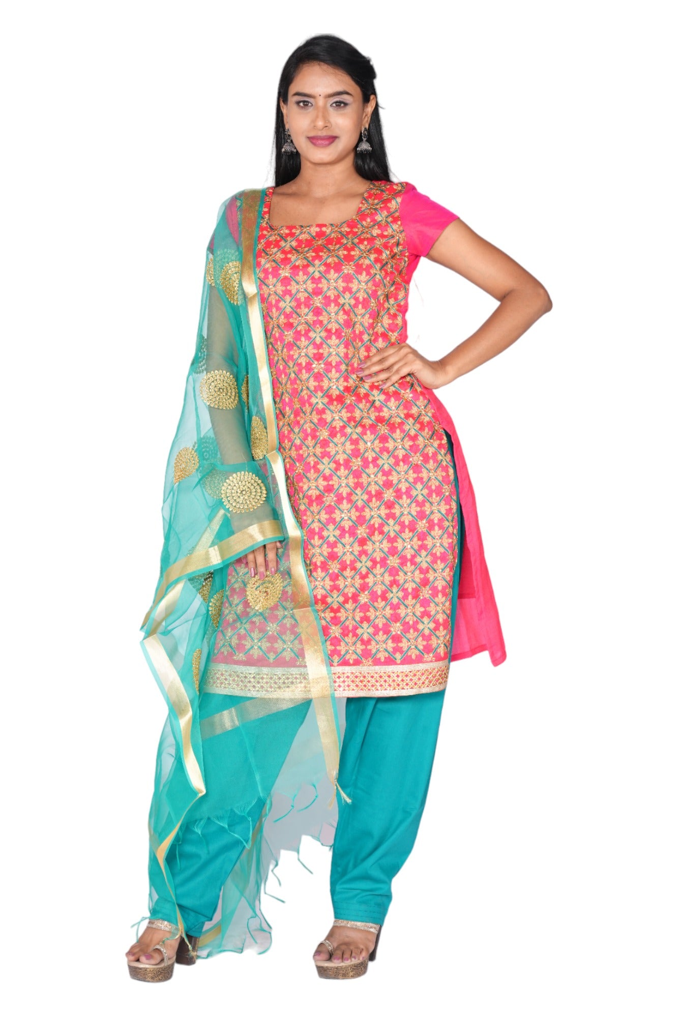 Pink with Rama Green Ethnic wear Top