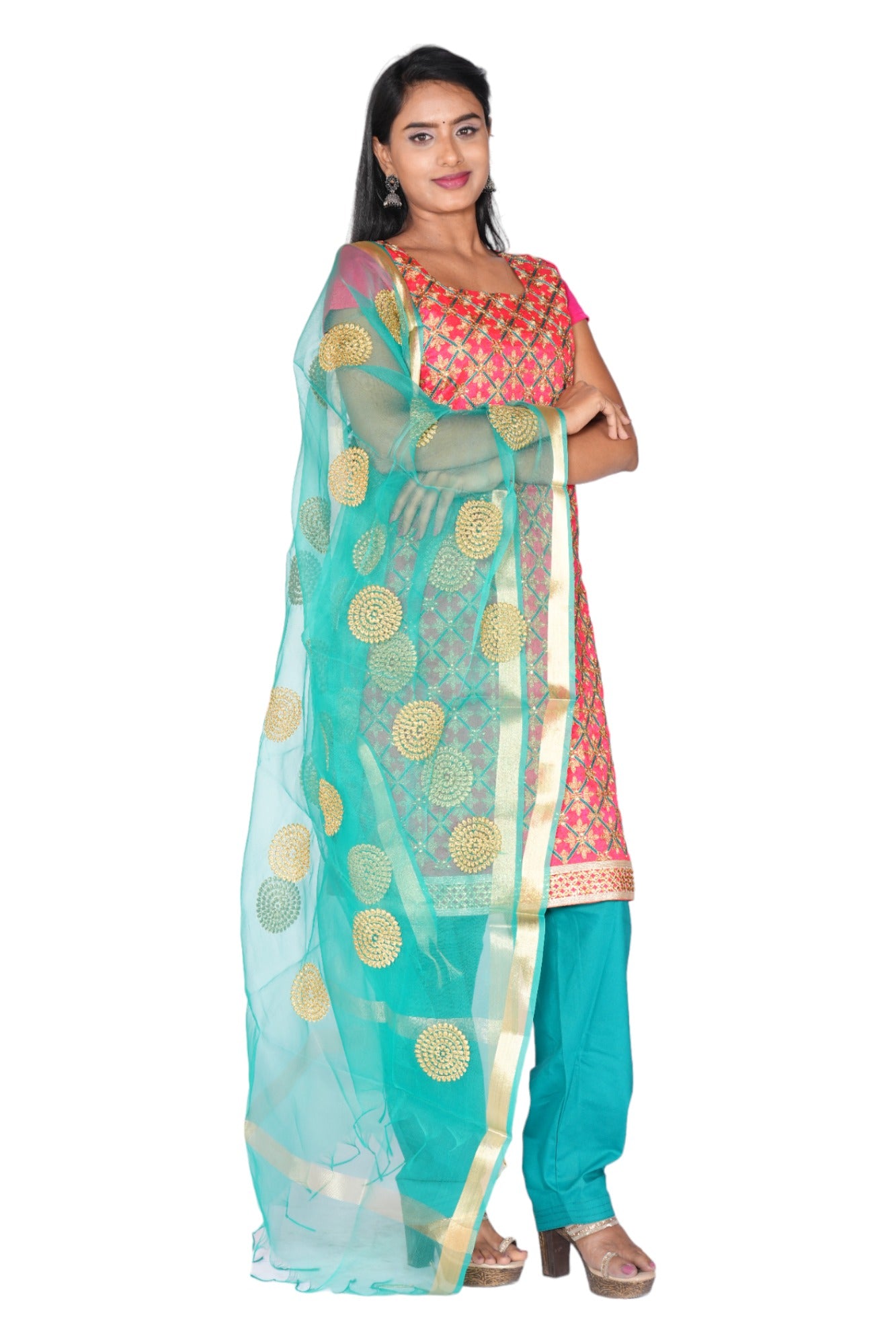 Pink with Rama Green Ethnic wear Top