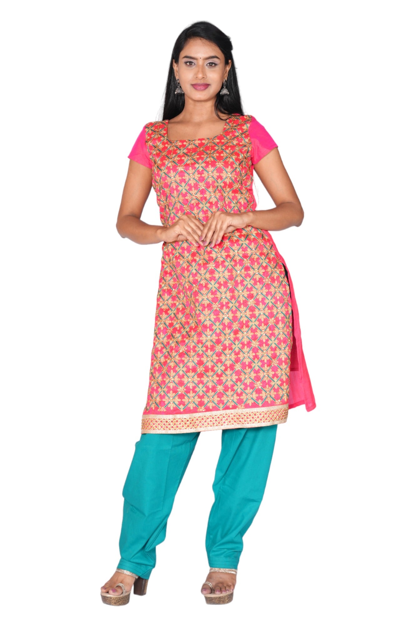Pink with Rama Green Ethnic wear Top