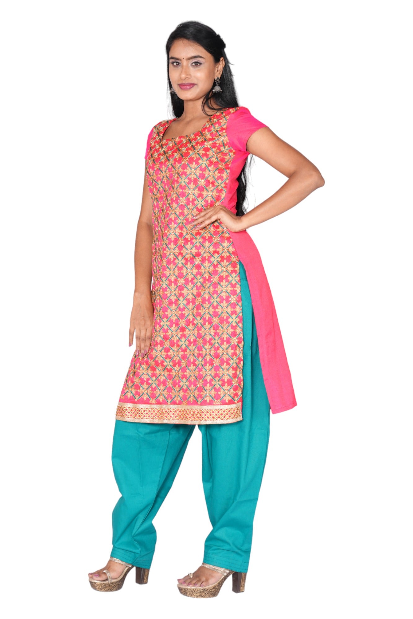 Pink with Rama Green Ethnic wear Top