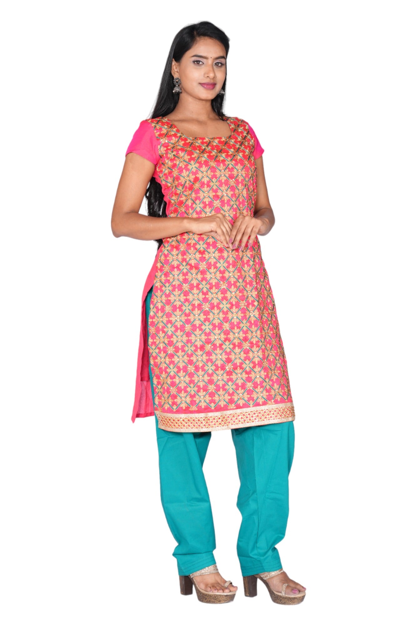 Pink with Rama Green Ethnic wear Top