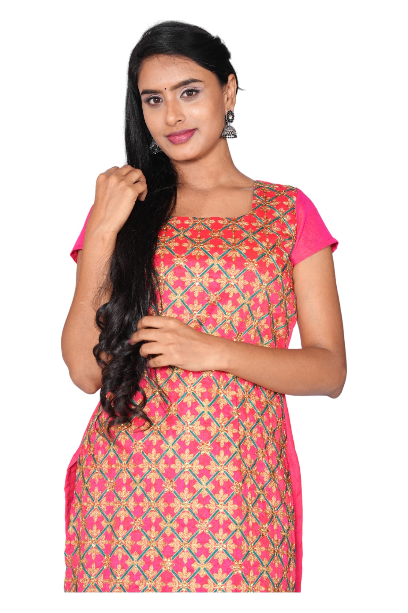 Pink with Rama Green Ethnic wear Top