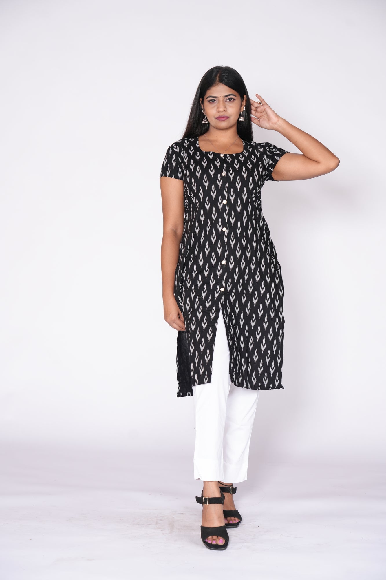 Black Pochampally design kurti
