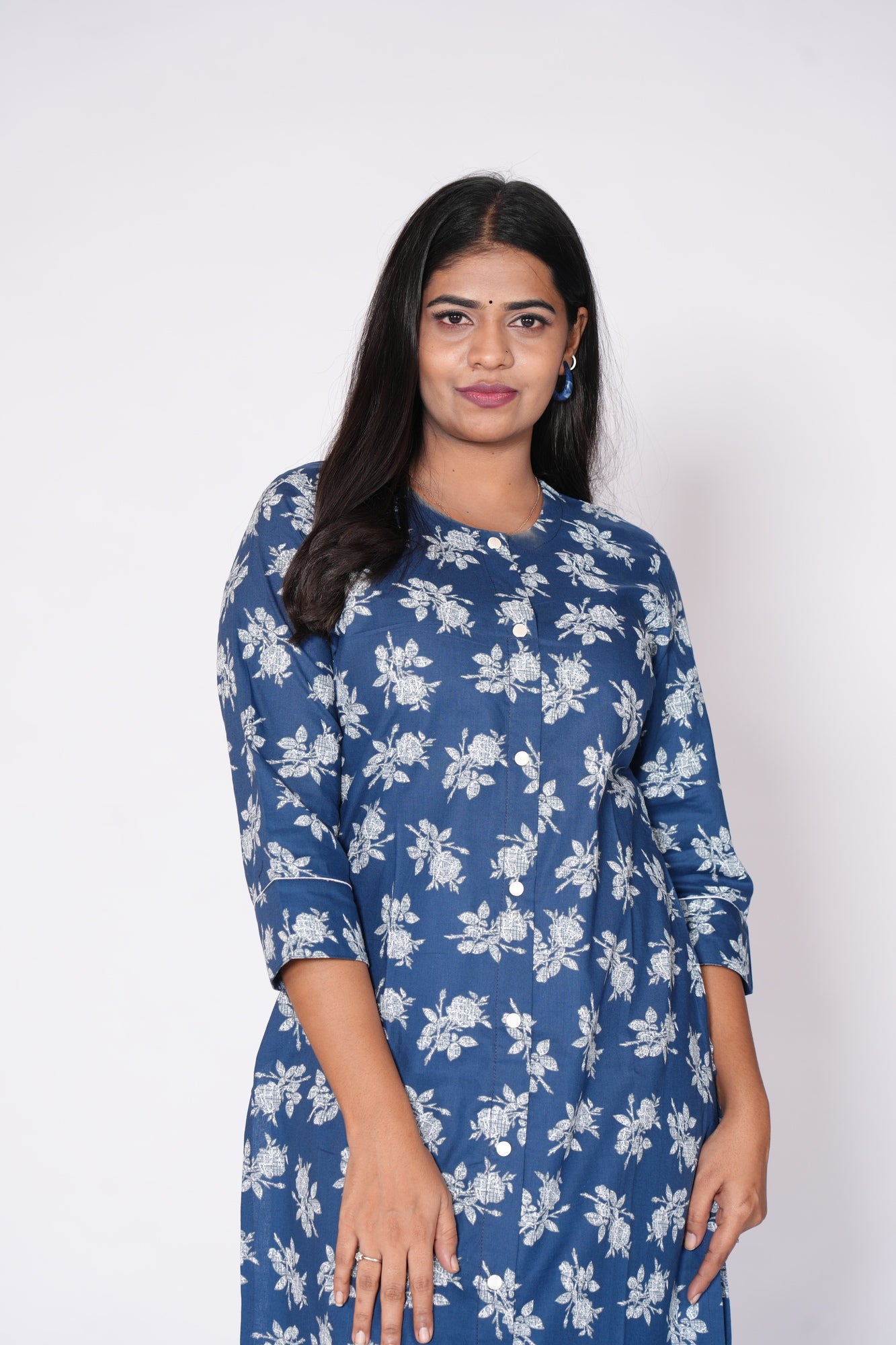 Premium Blue with white floral print kurti
