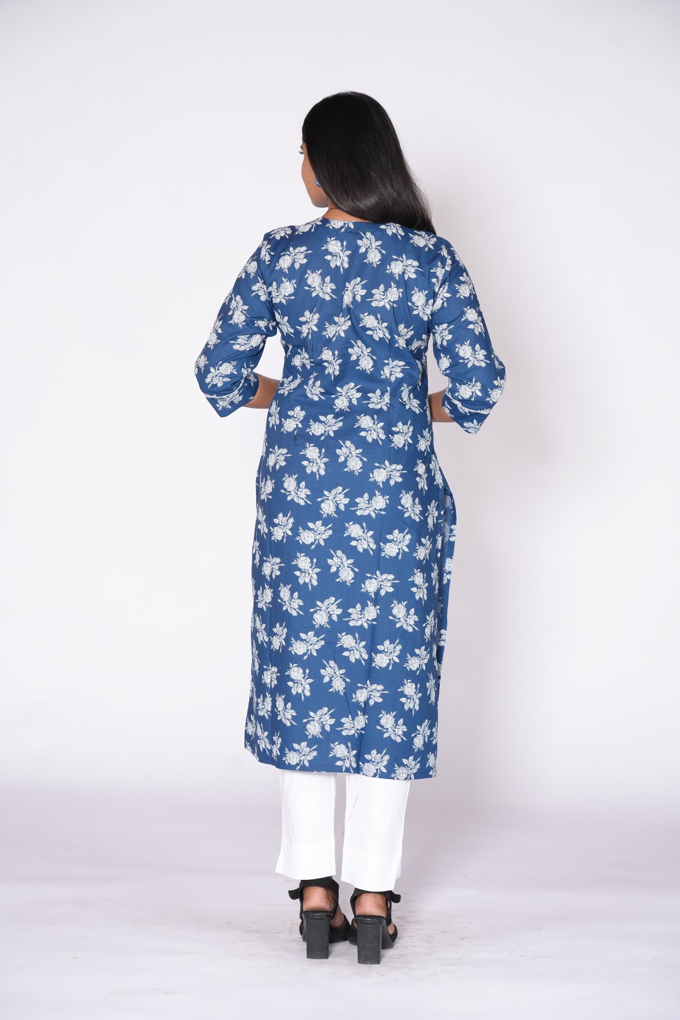 Premium Blue with white floral print kurti