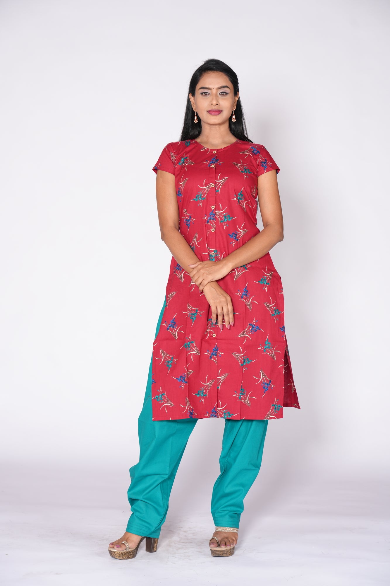 Maroon floral print Cotton Kurti