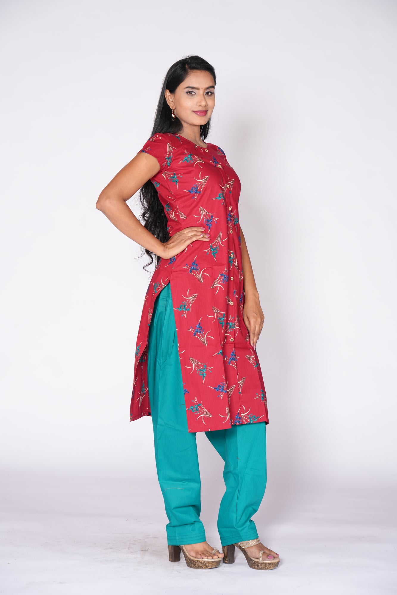 Maroon floral print Cotton Kurti