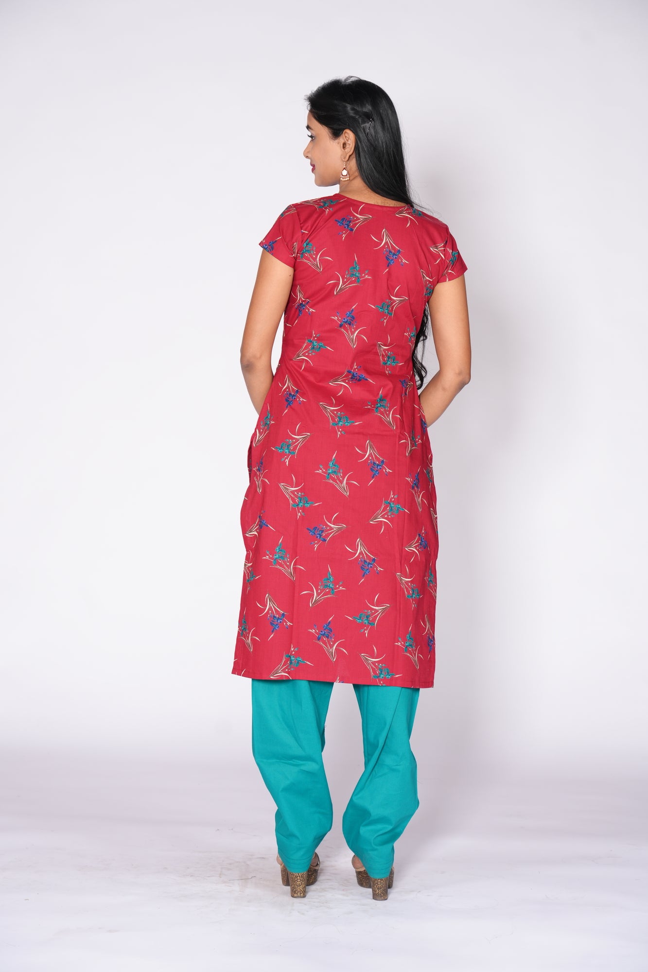 Maroon floral print Cotton Kurti