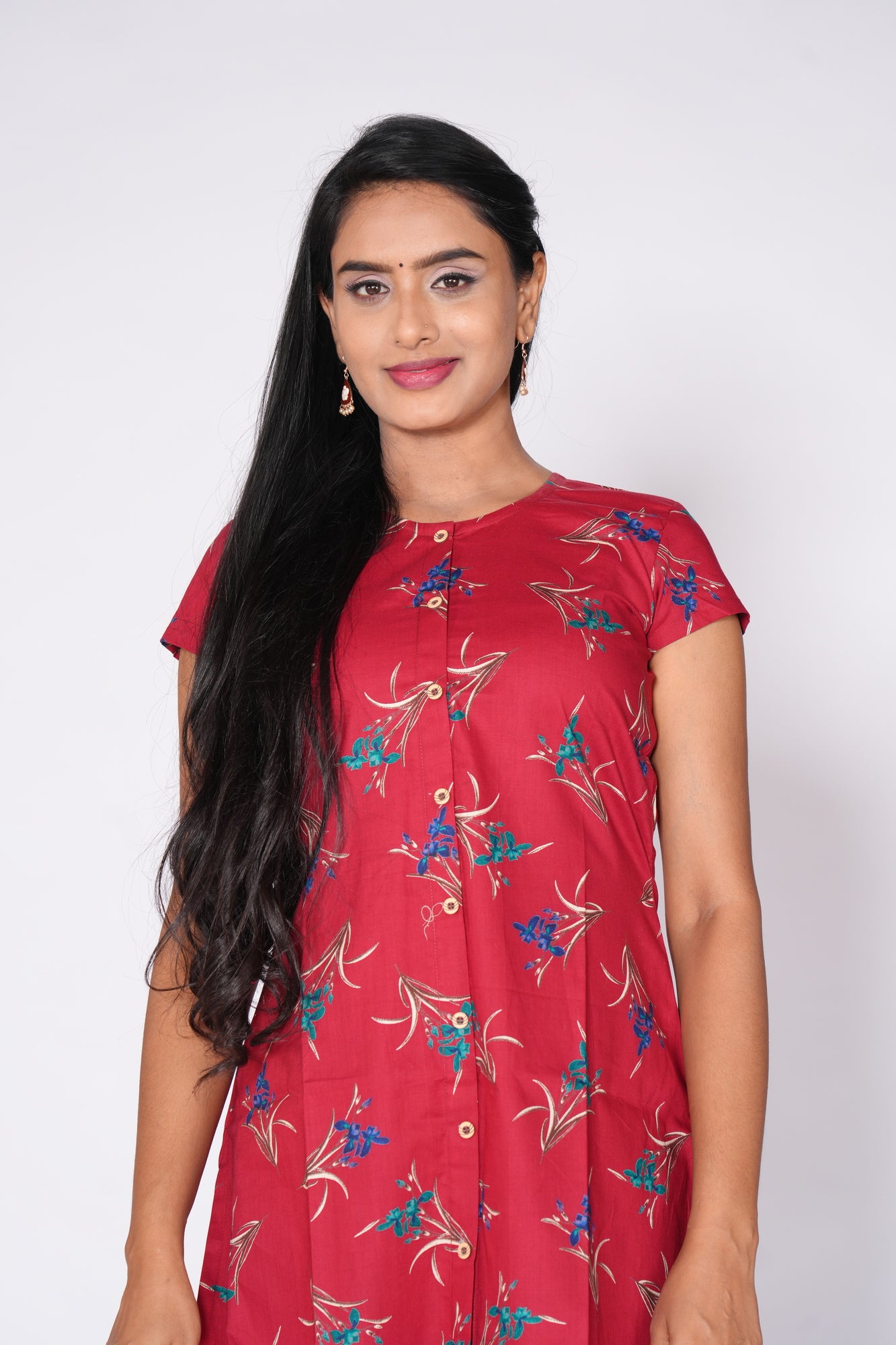Maroon floral print Cotton Kurti
