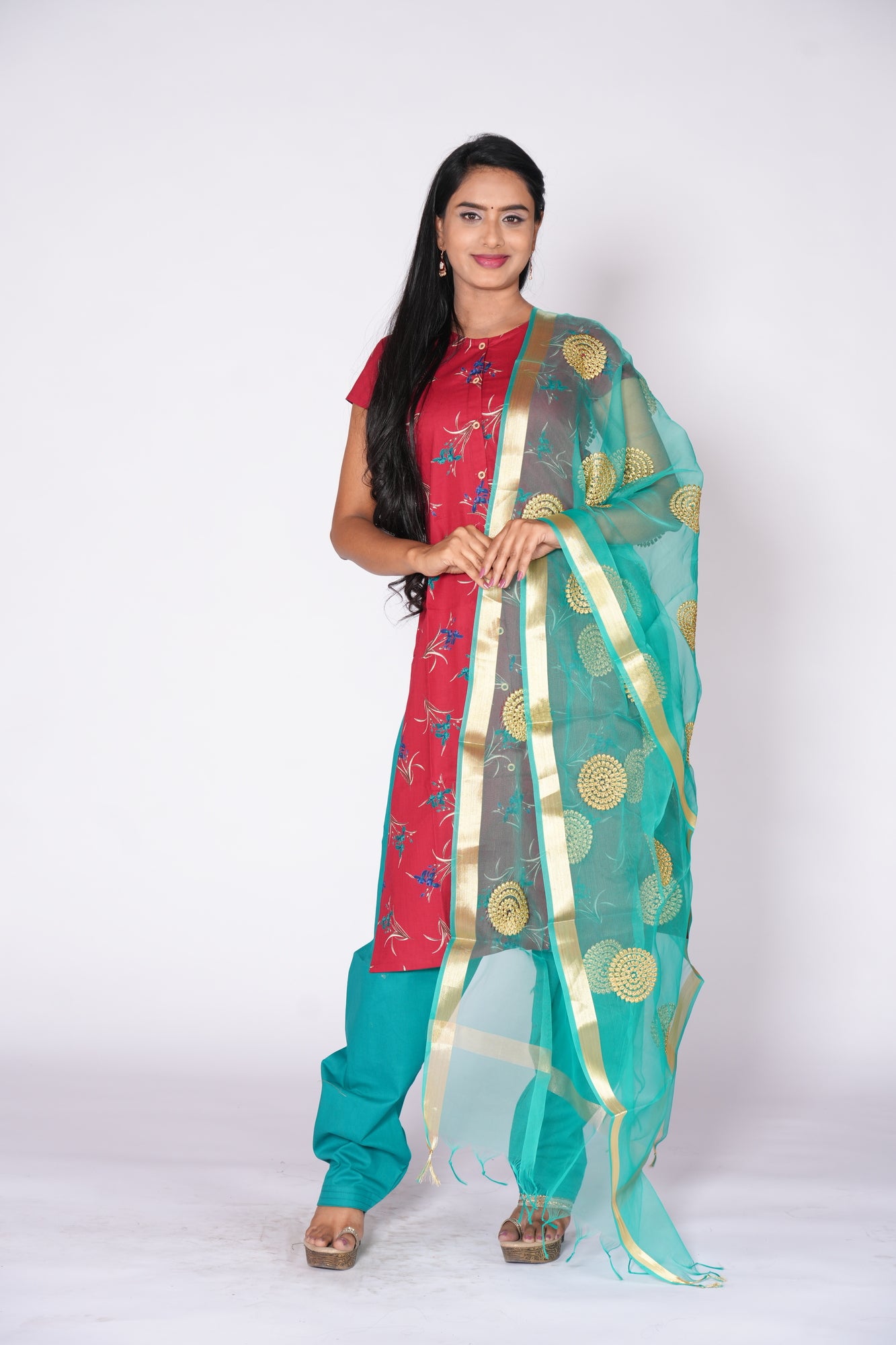 Maroon floral print Cotton Kurti