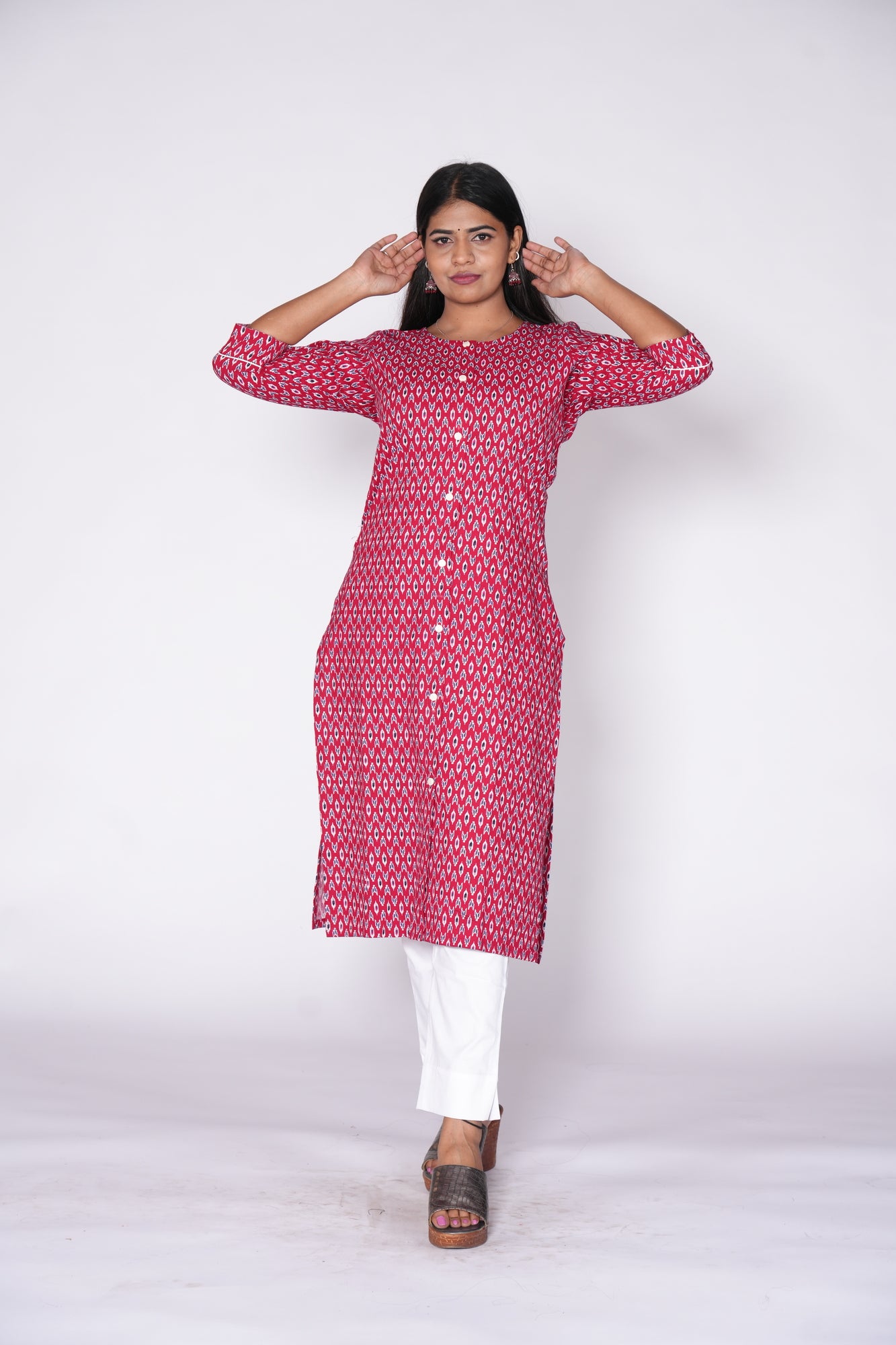 Front Slit Premium Red Kurti