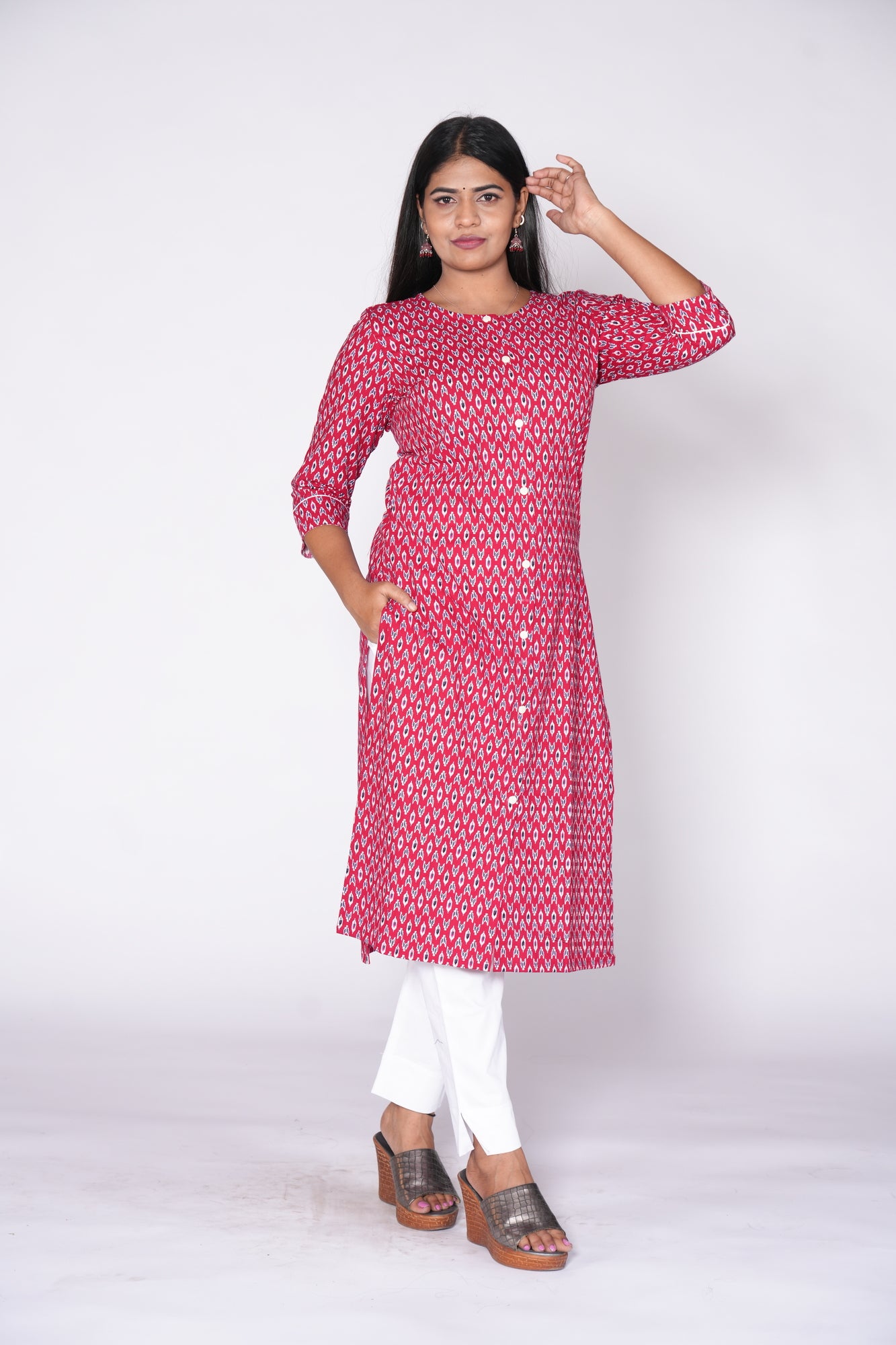 Front Slit Premium Red Kurti