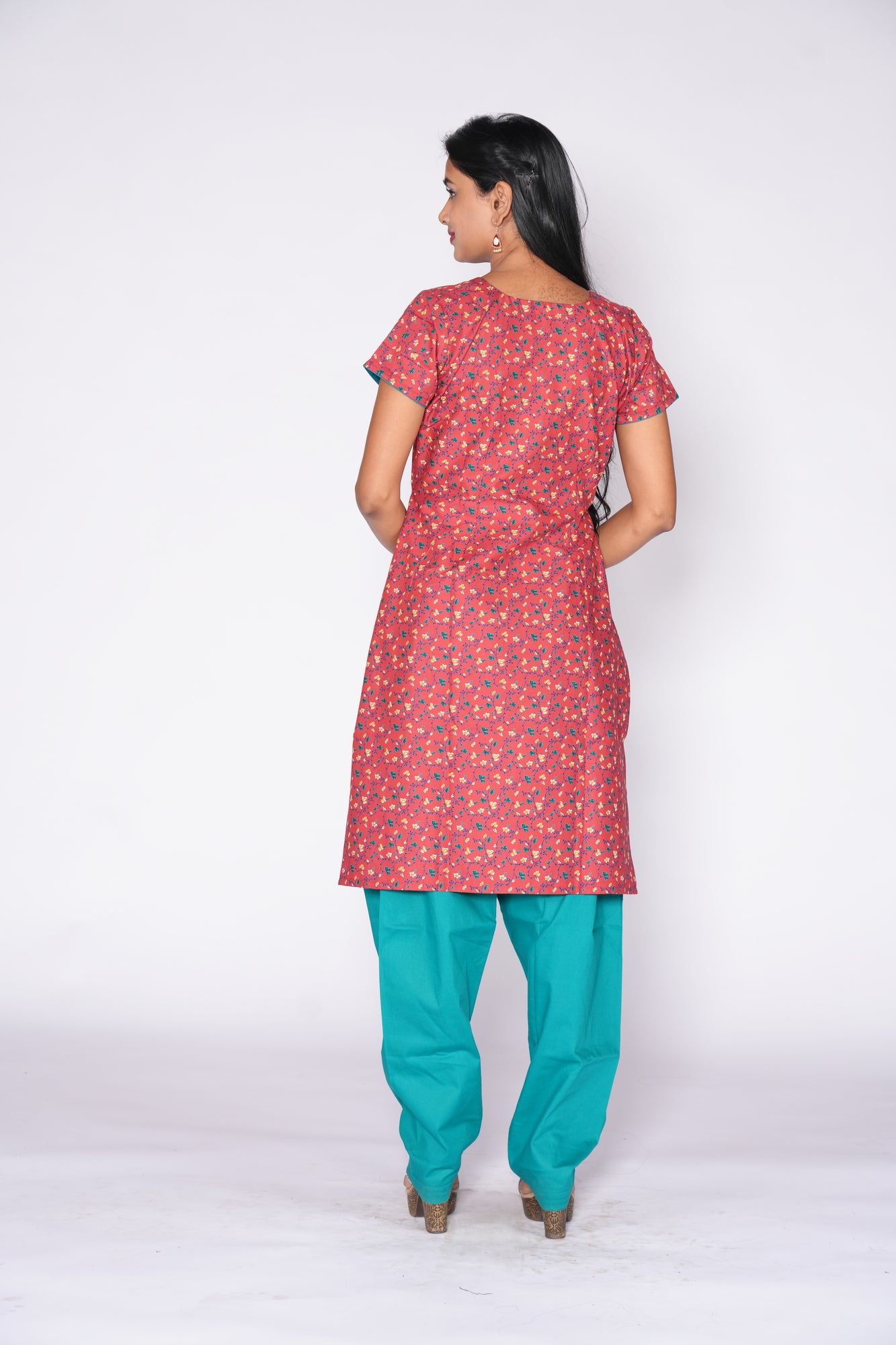 Red little floral print Cotton Kurti