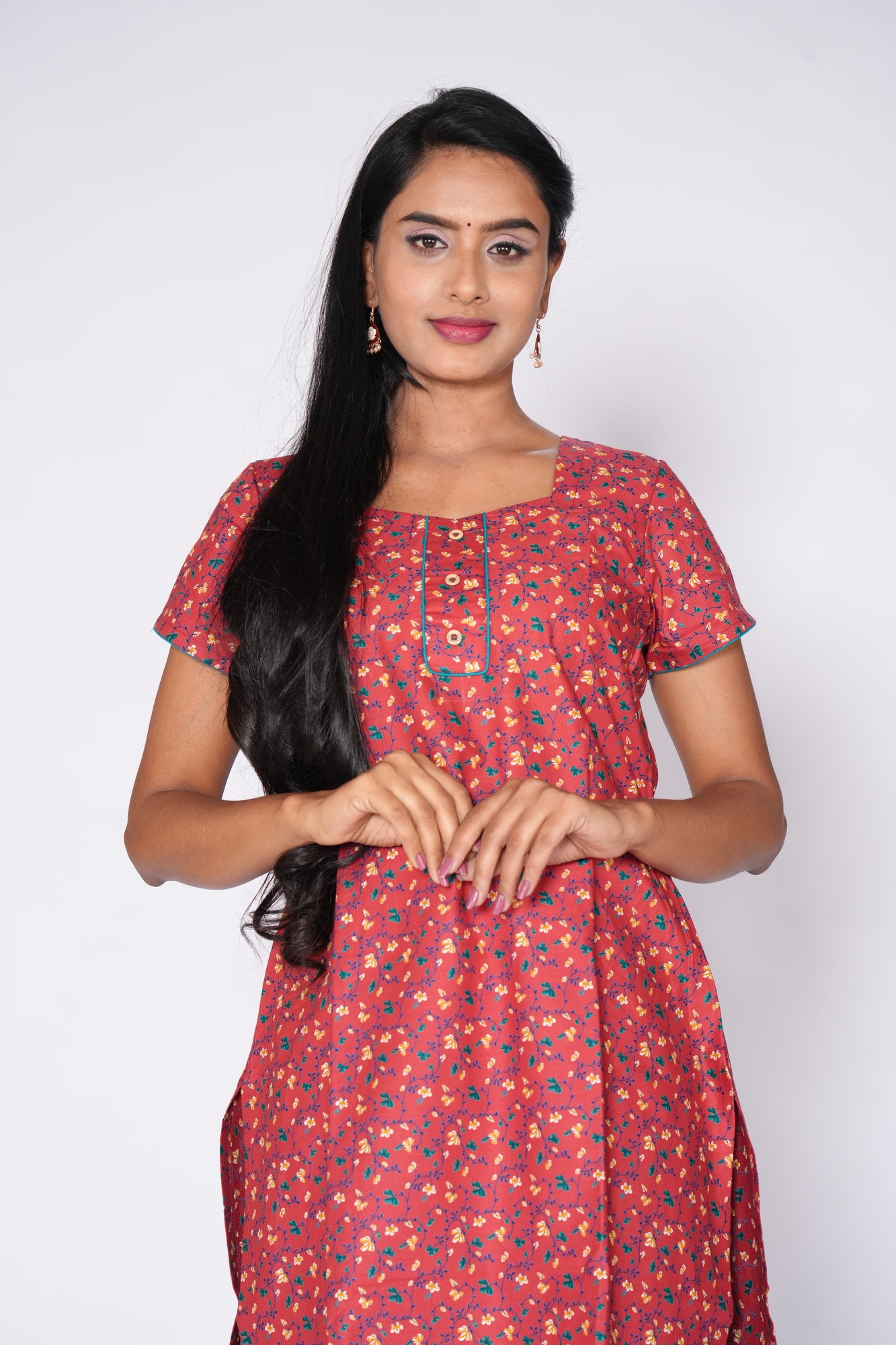 Red little floral print Cotton Kurti