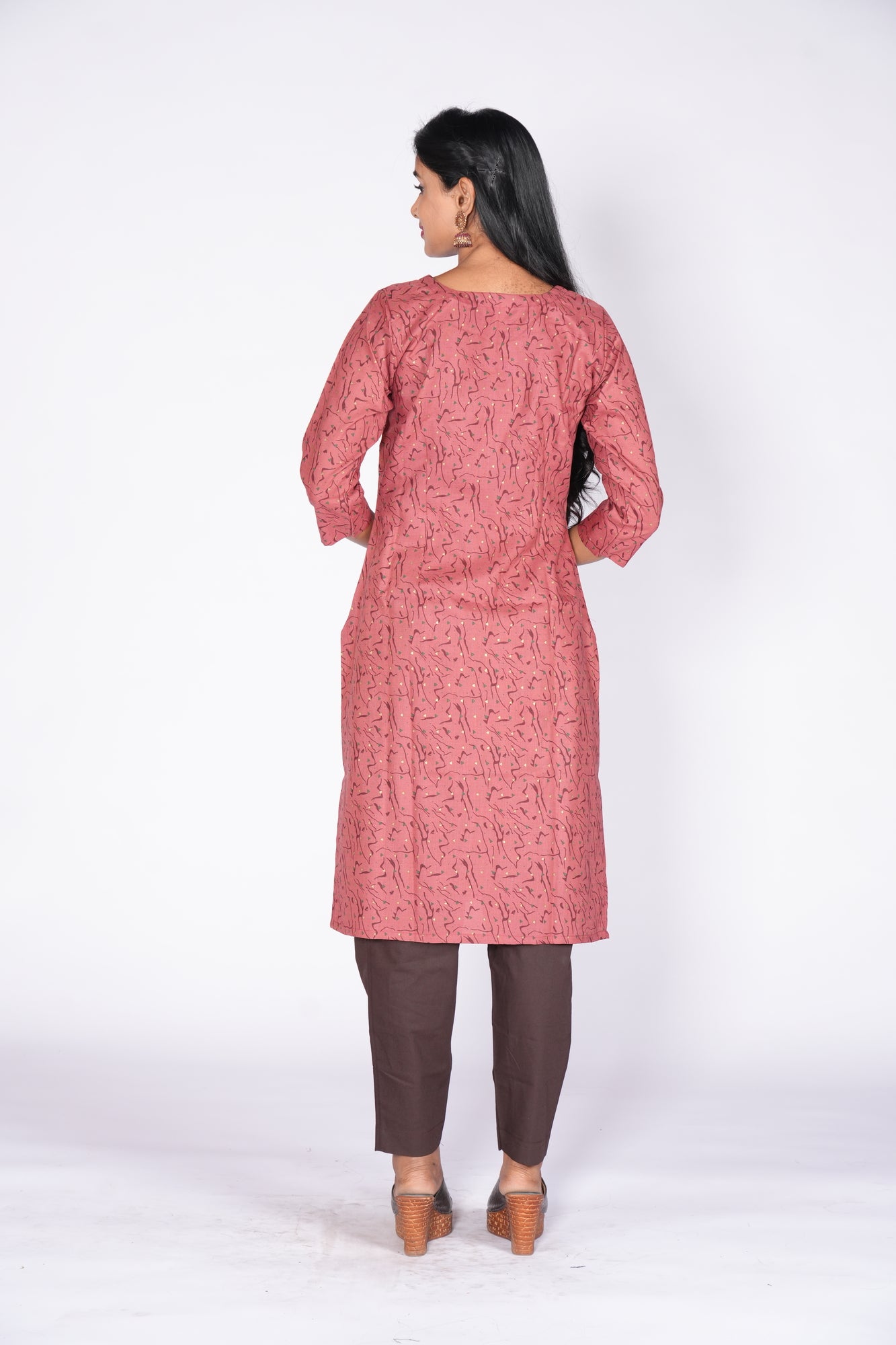 Woodbutton Maroon Cotton Kurti