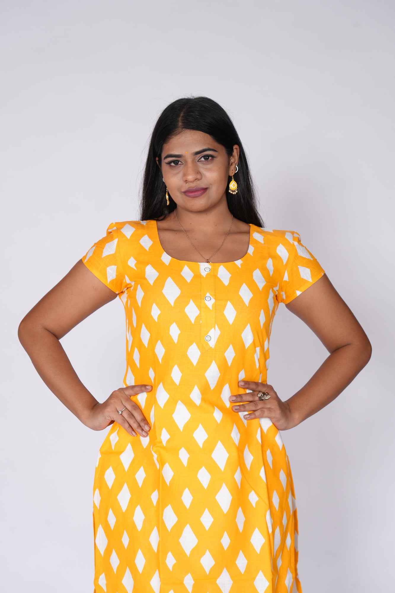 Yellow kurti with diamond print