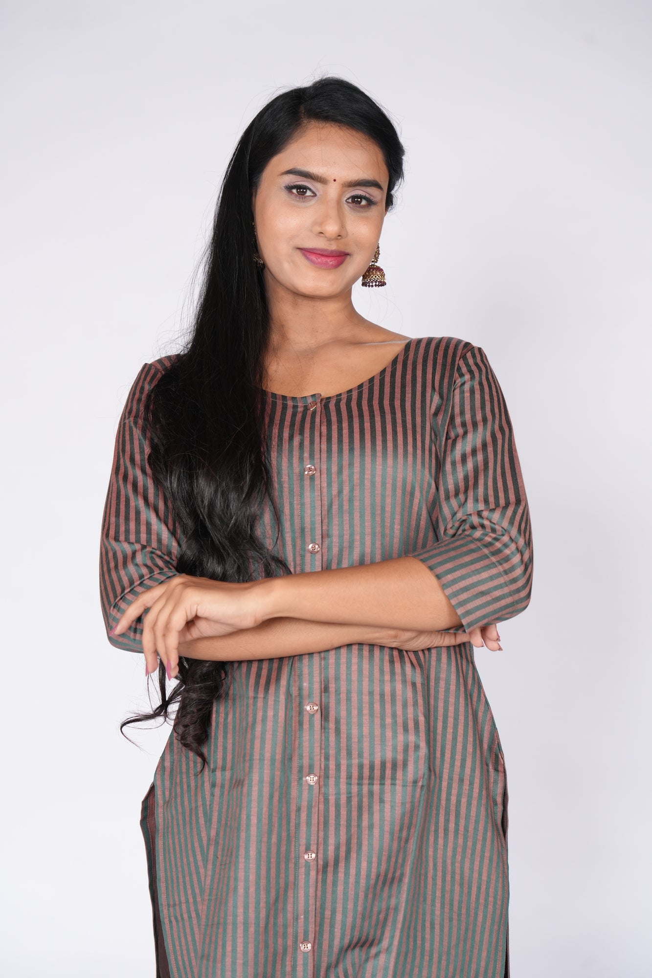 Green Banaras Cotton striped line Top