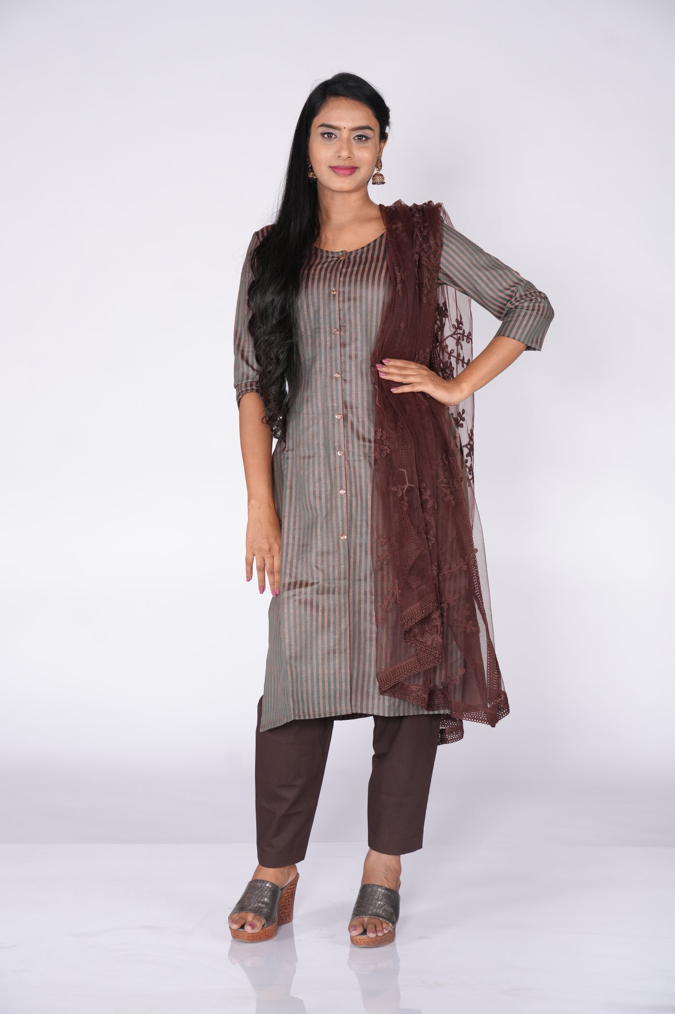 Green Banaras Cotton striped line Top