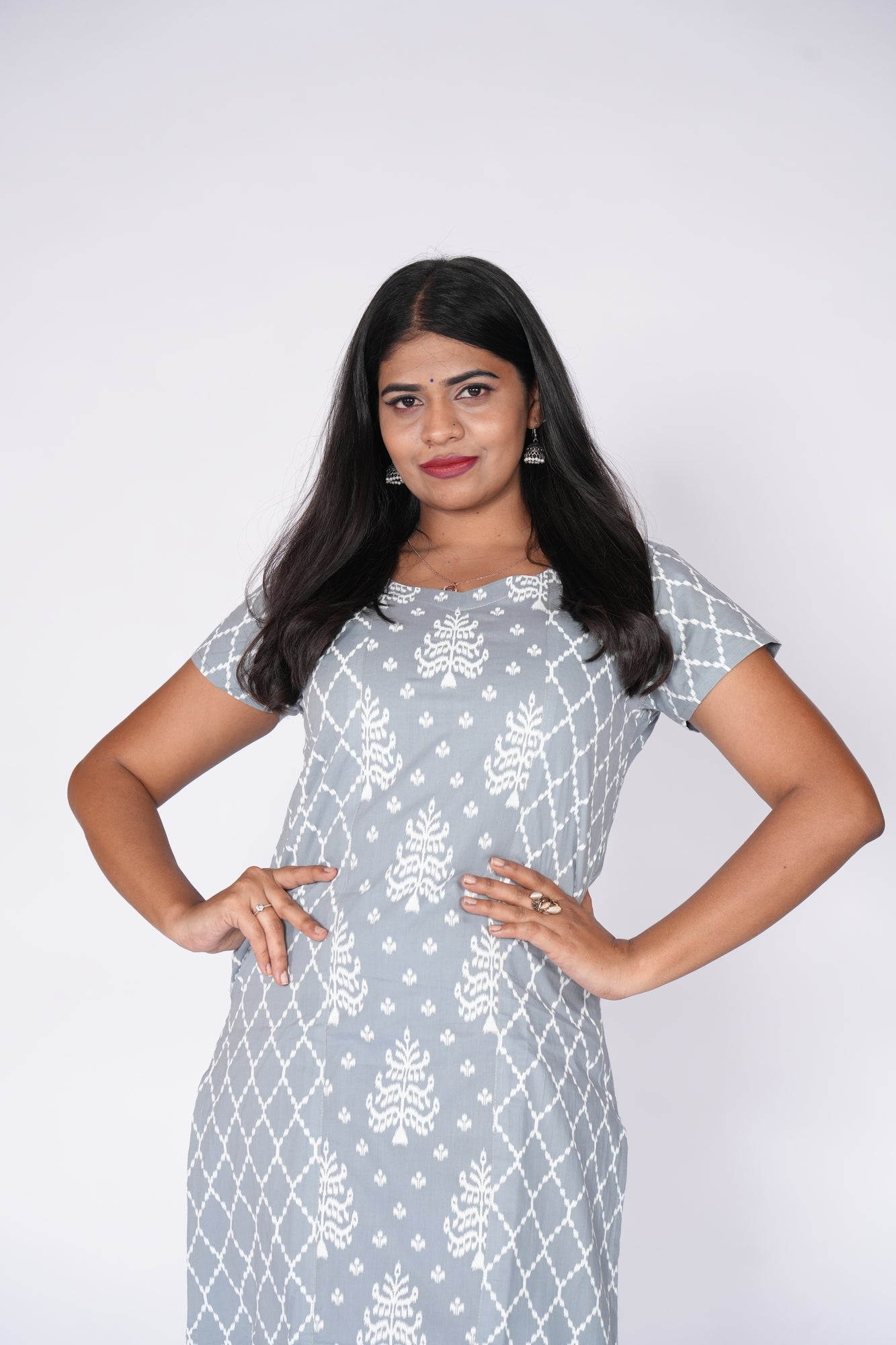 Grey kurti with white pattern print