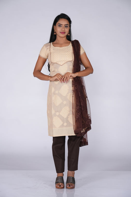 Cream Chikankari Self highlight Kurti