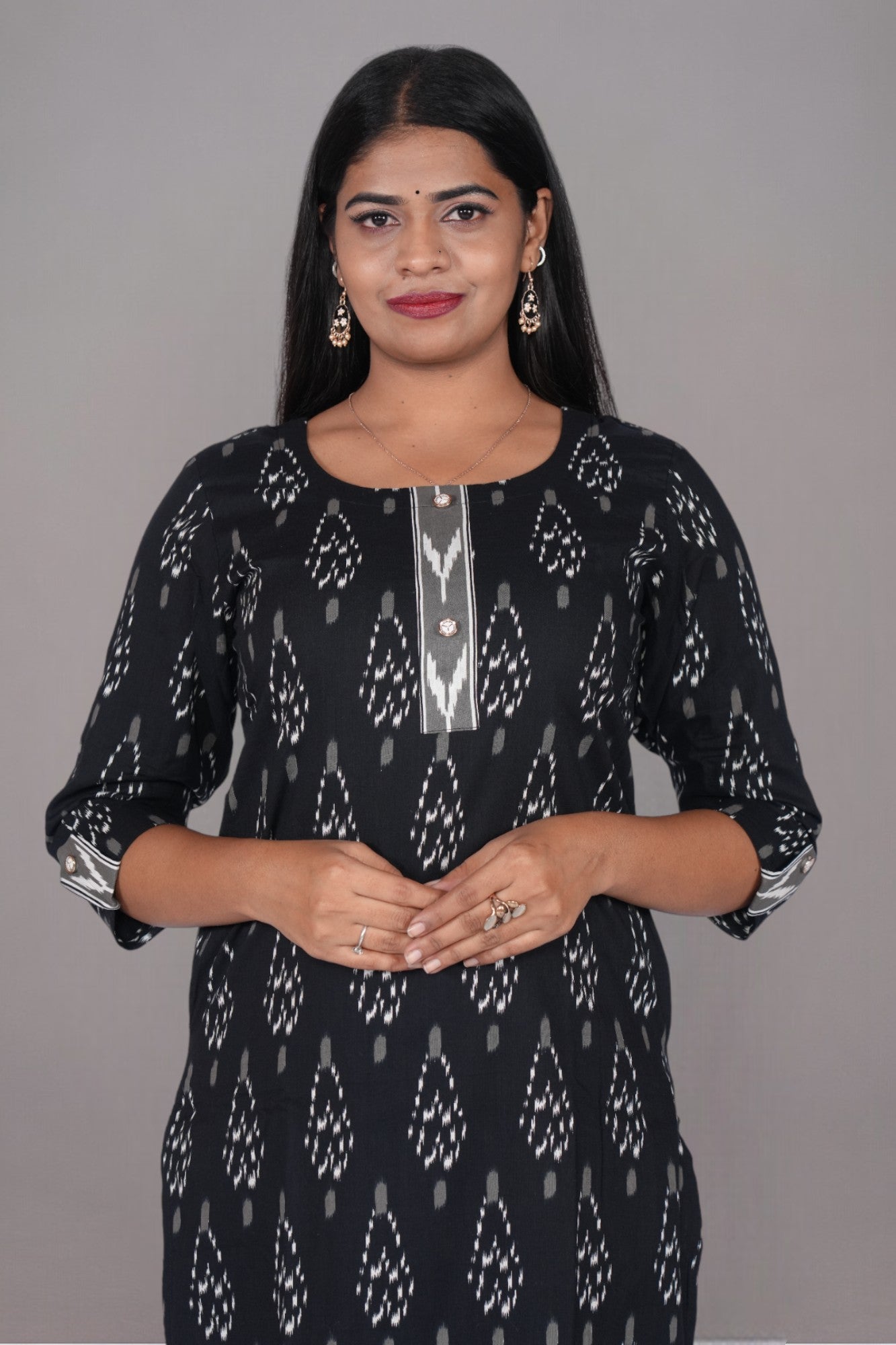 Black Ikkat Print Kurti