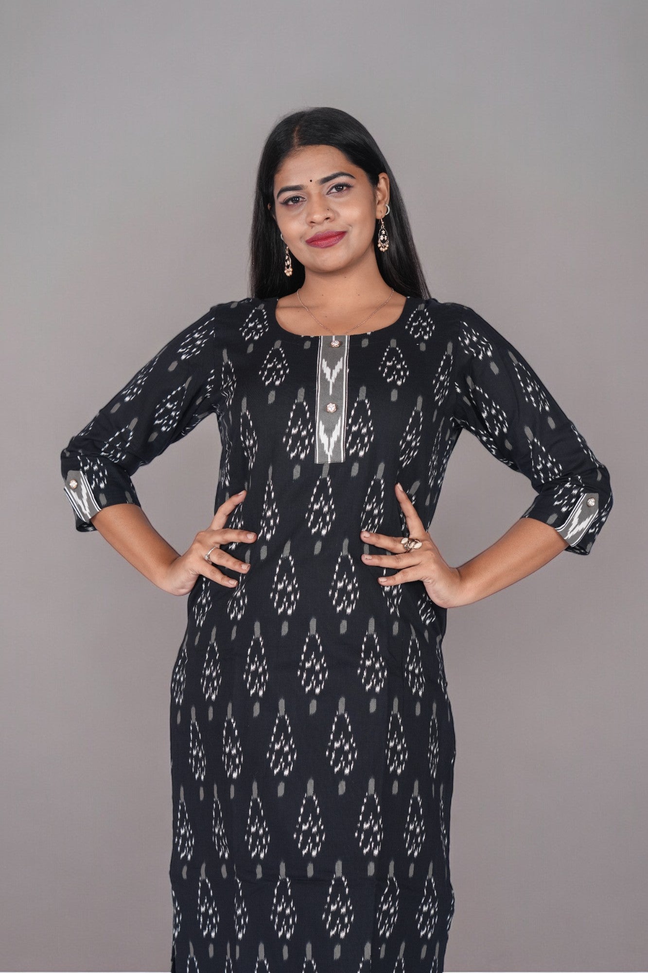 Black Ikkat Print Kurti