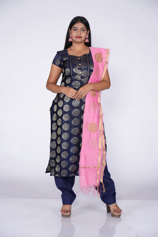 Navyblue Circles printed Banaras Top