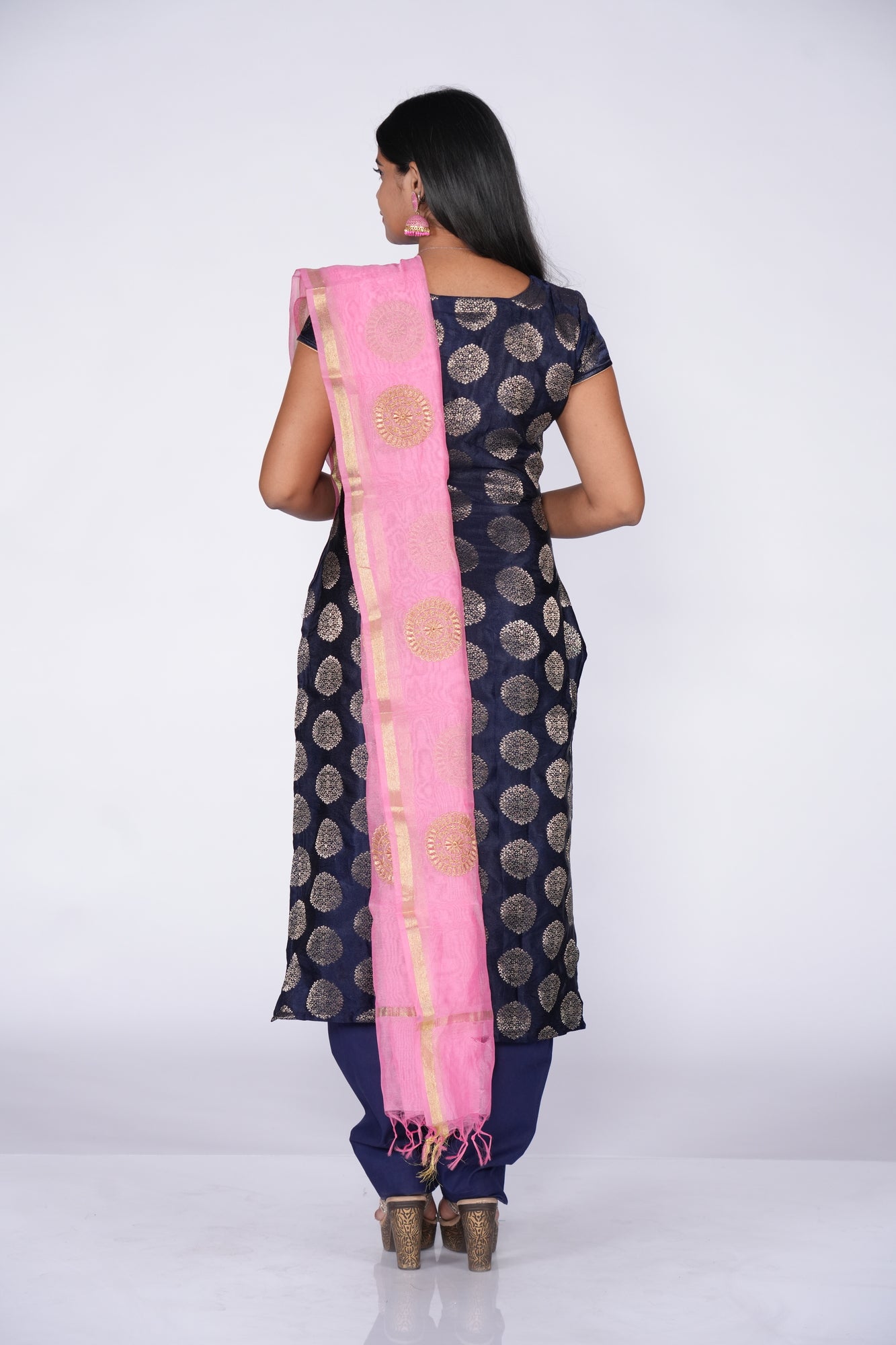 Navyblue Circles printed Banaras Top