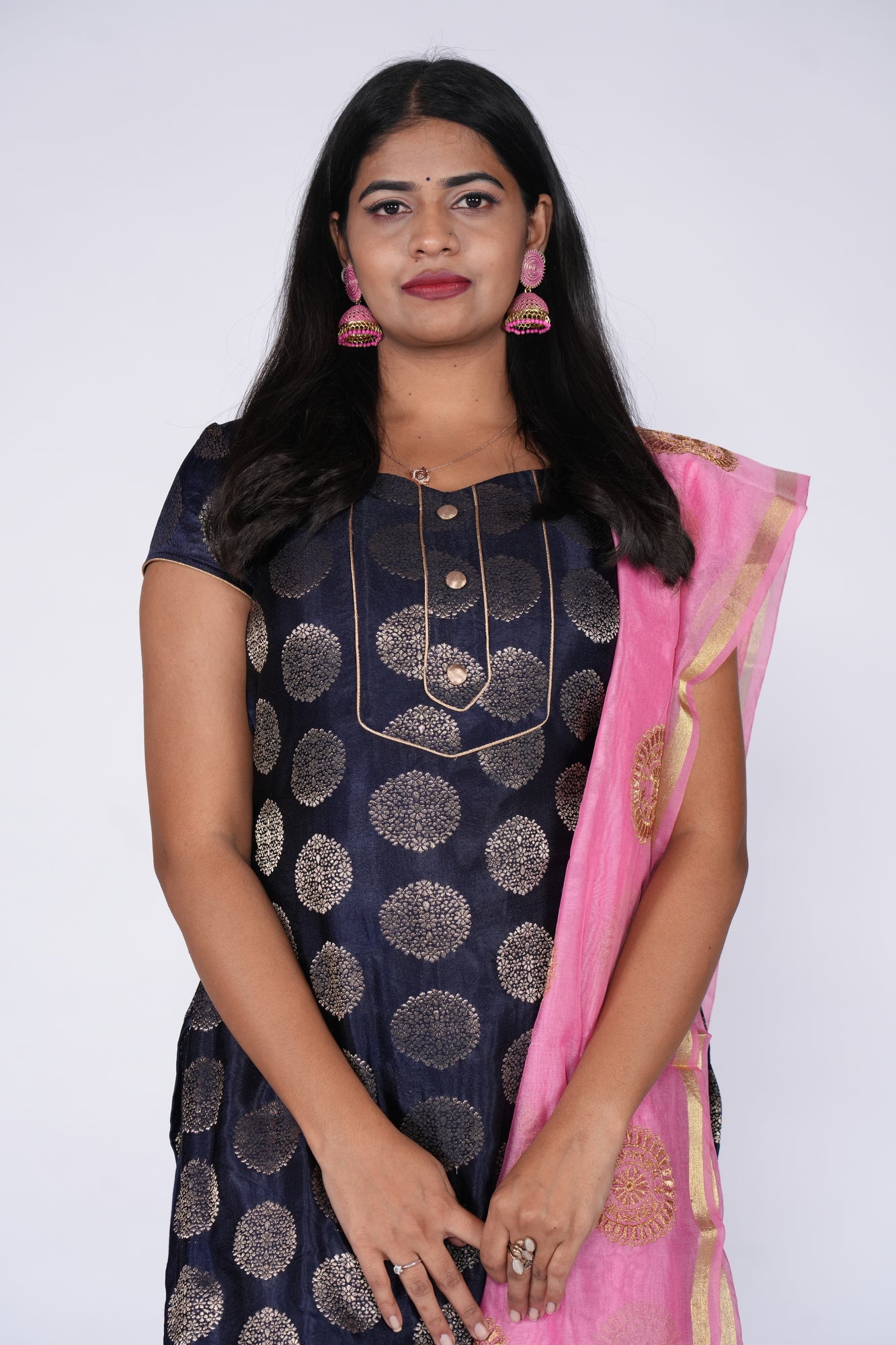Navyblue Circles printed Banaras Top