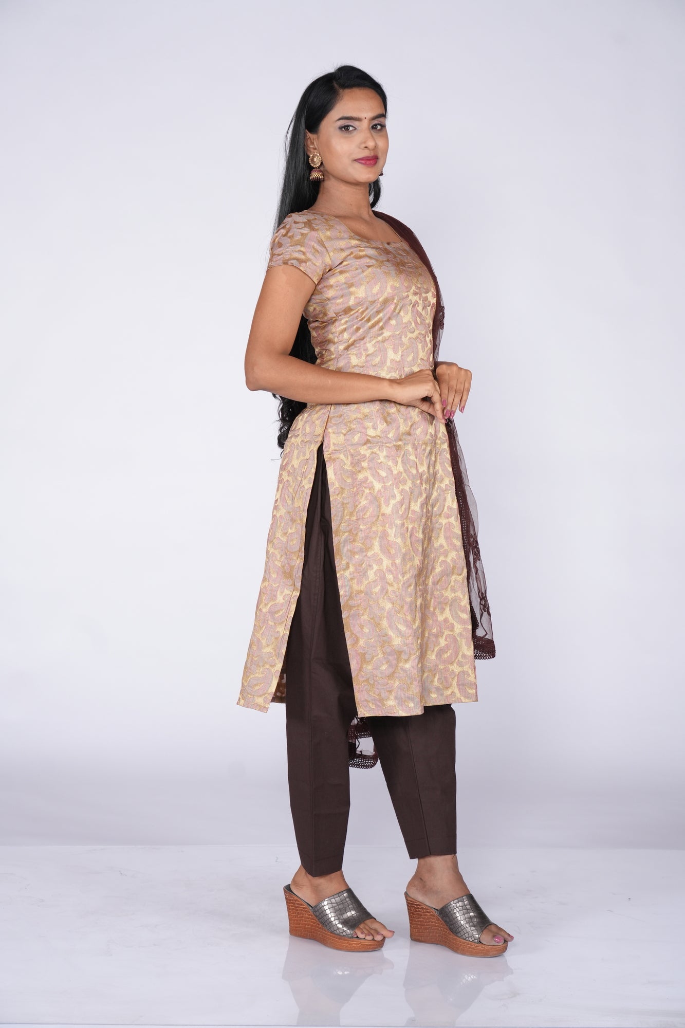 3D Embossed Cream Banaras Ethnic kurta