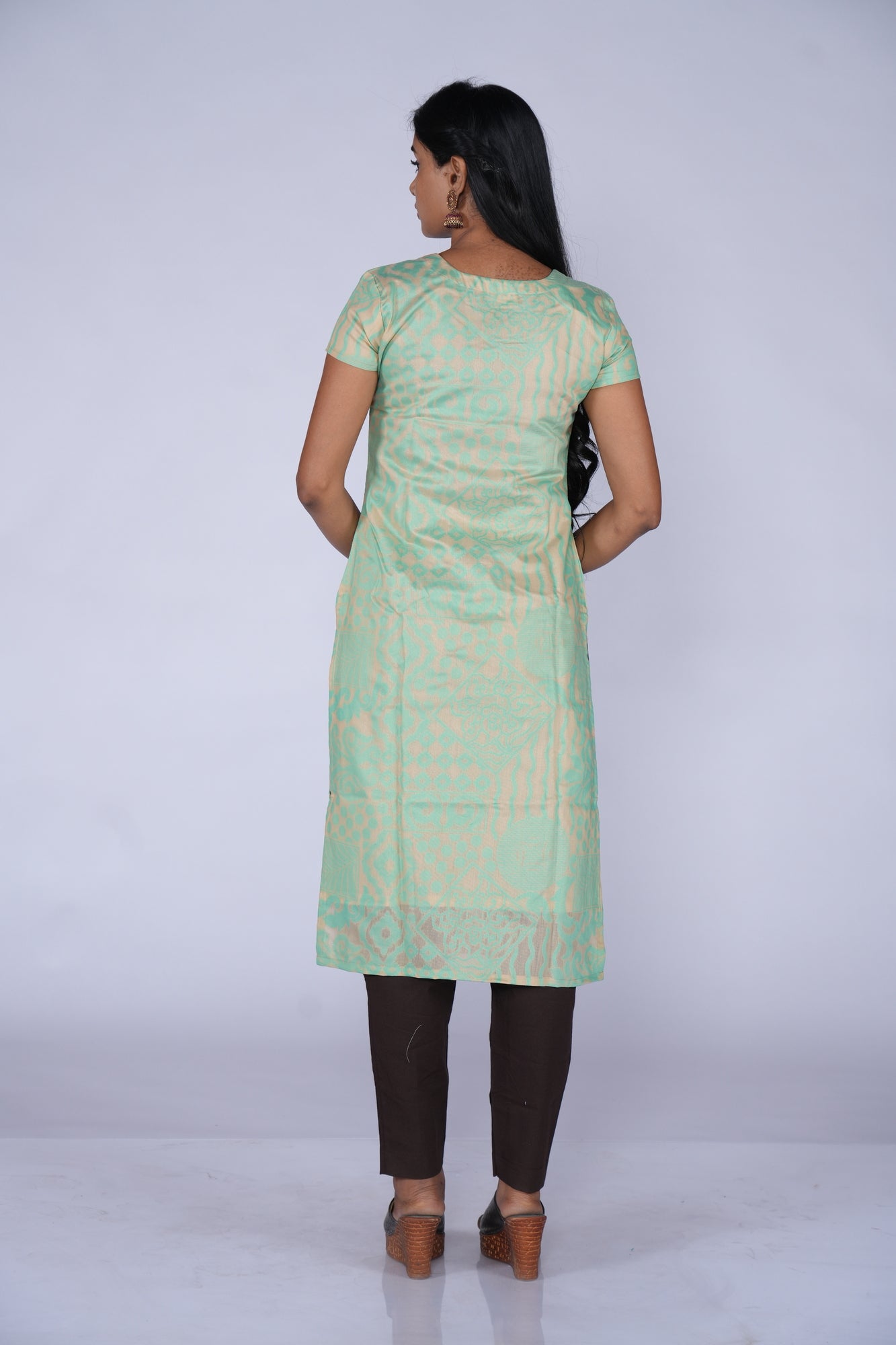 Cream & Green Cotton Top