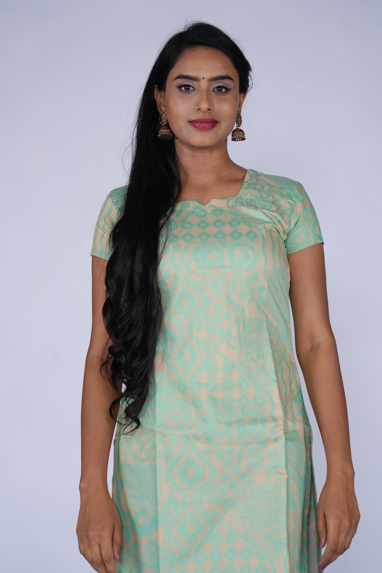 Cream & Green Cotton Top
