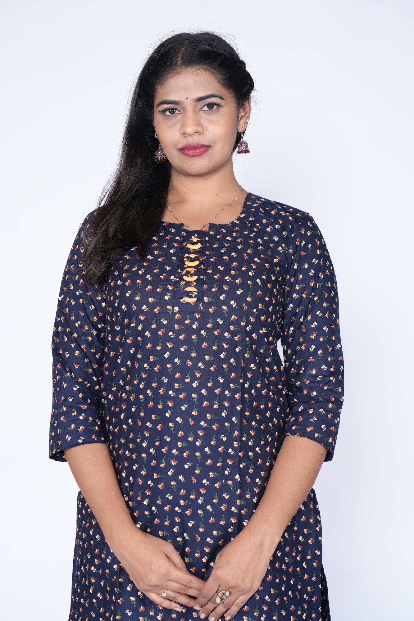 WoodRings Pattern Blue Cotton Kurti