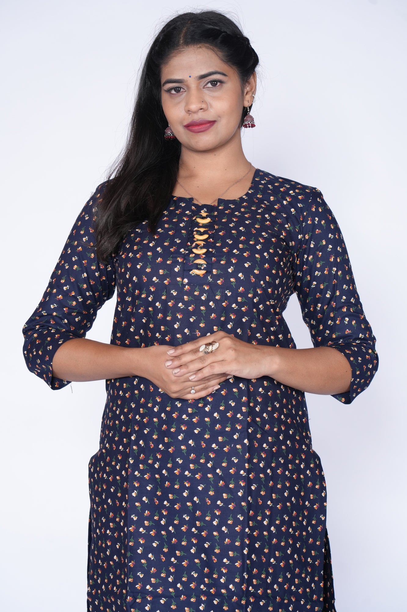 WoodRings Pattern Blue Cotton Kurti