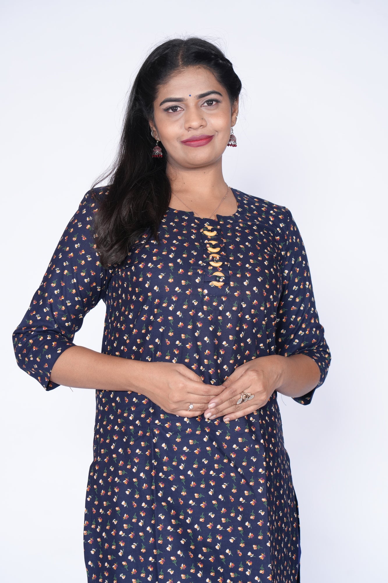 WoodRings Pattern Blue Cotton Kurti