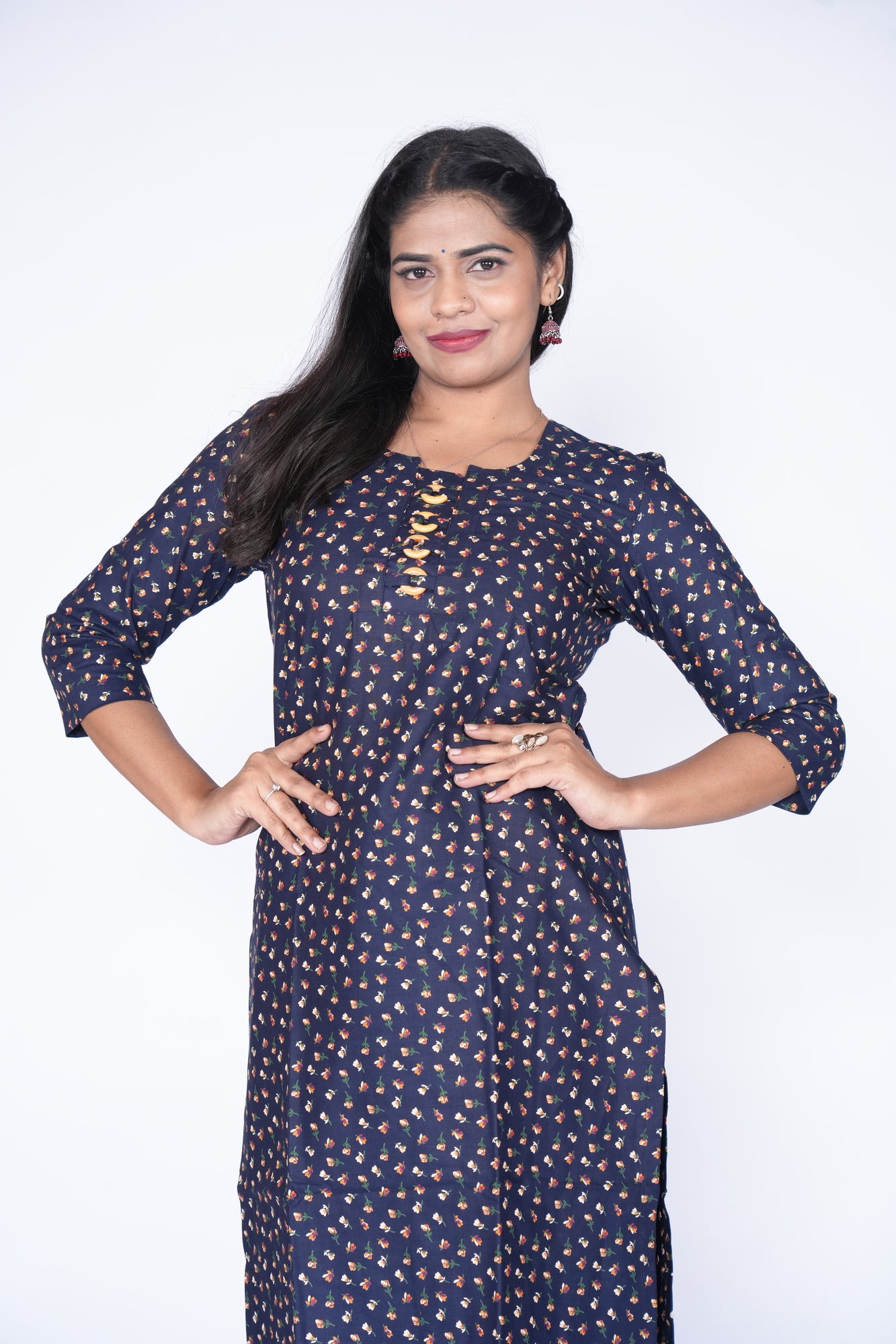 WoodRings Pattern Blue Cotton Kurti