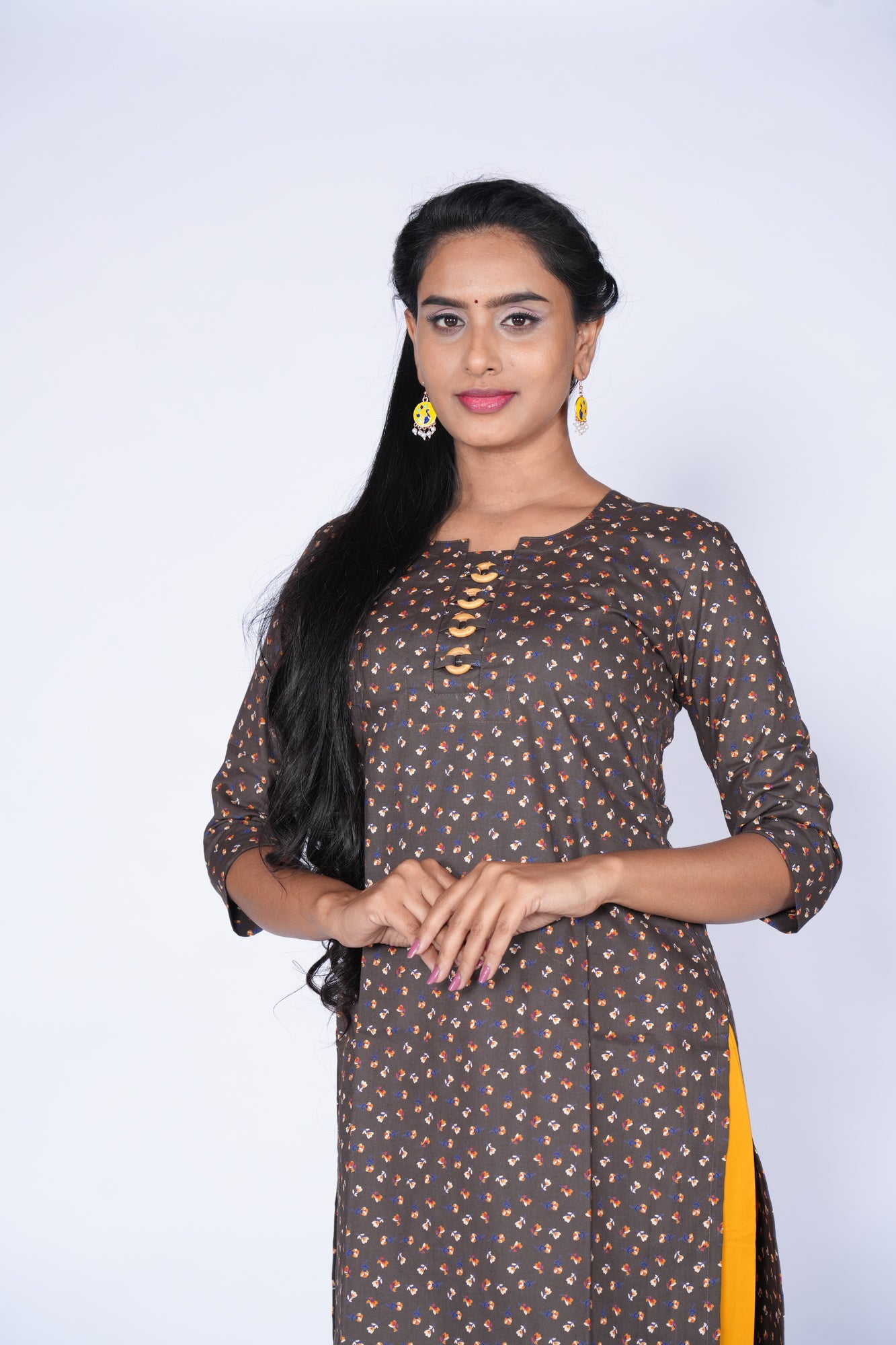 WoodRings Pattern light Green Cotton Kurti