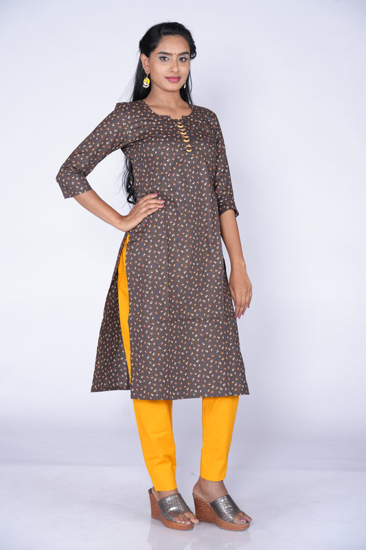 WoodRings Pattern light Green Cotton Kurti