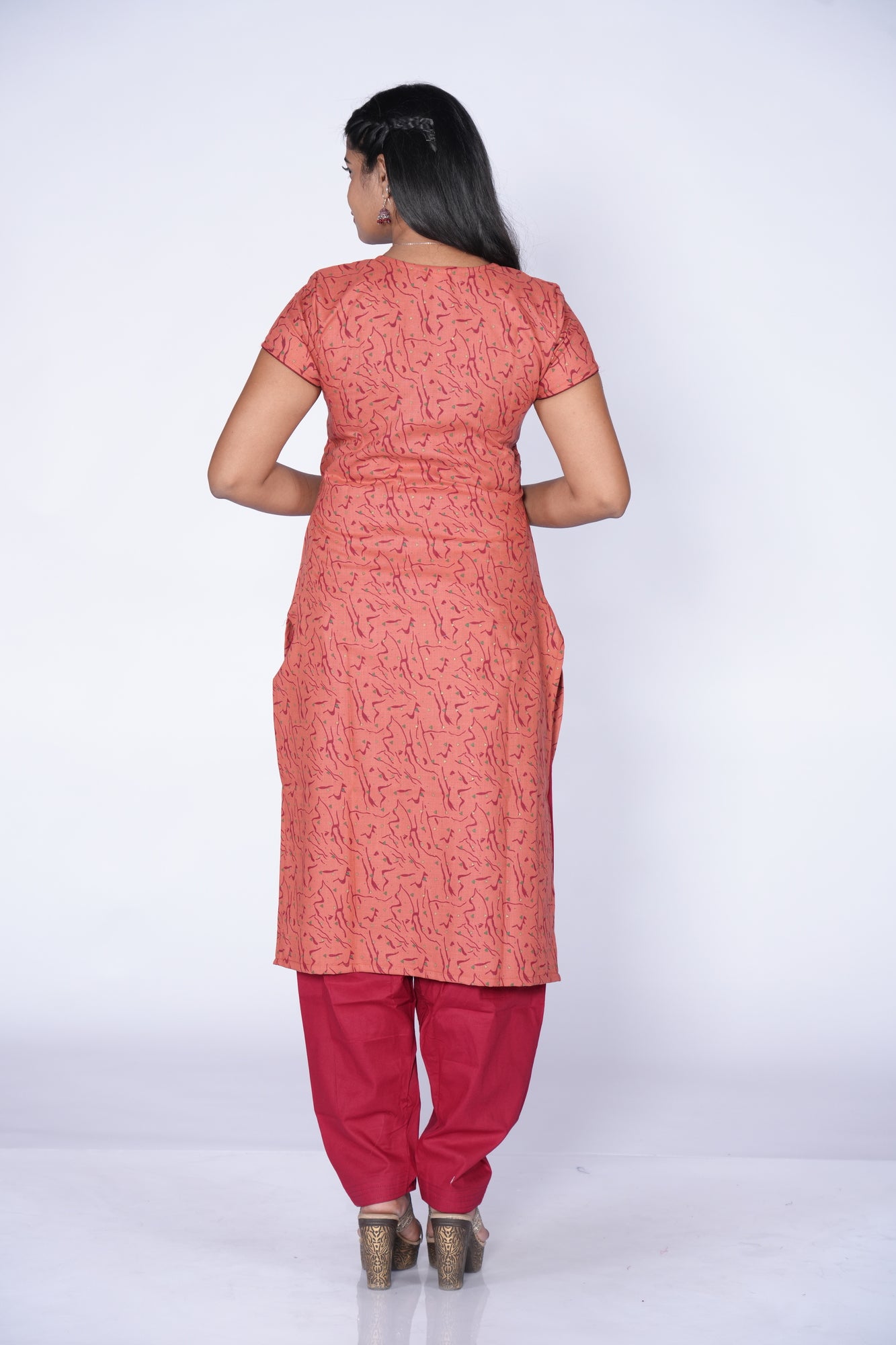 Woodbutton Brick Red Cotton Kurti