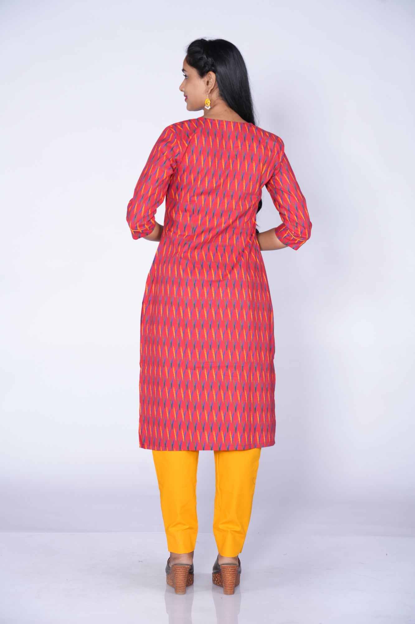 Ikkat prt Red Yellow Cotton Top