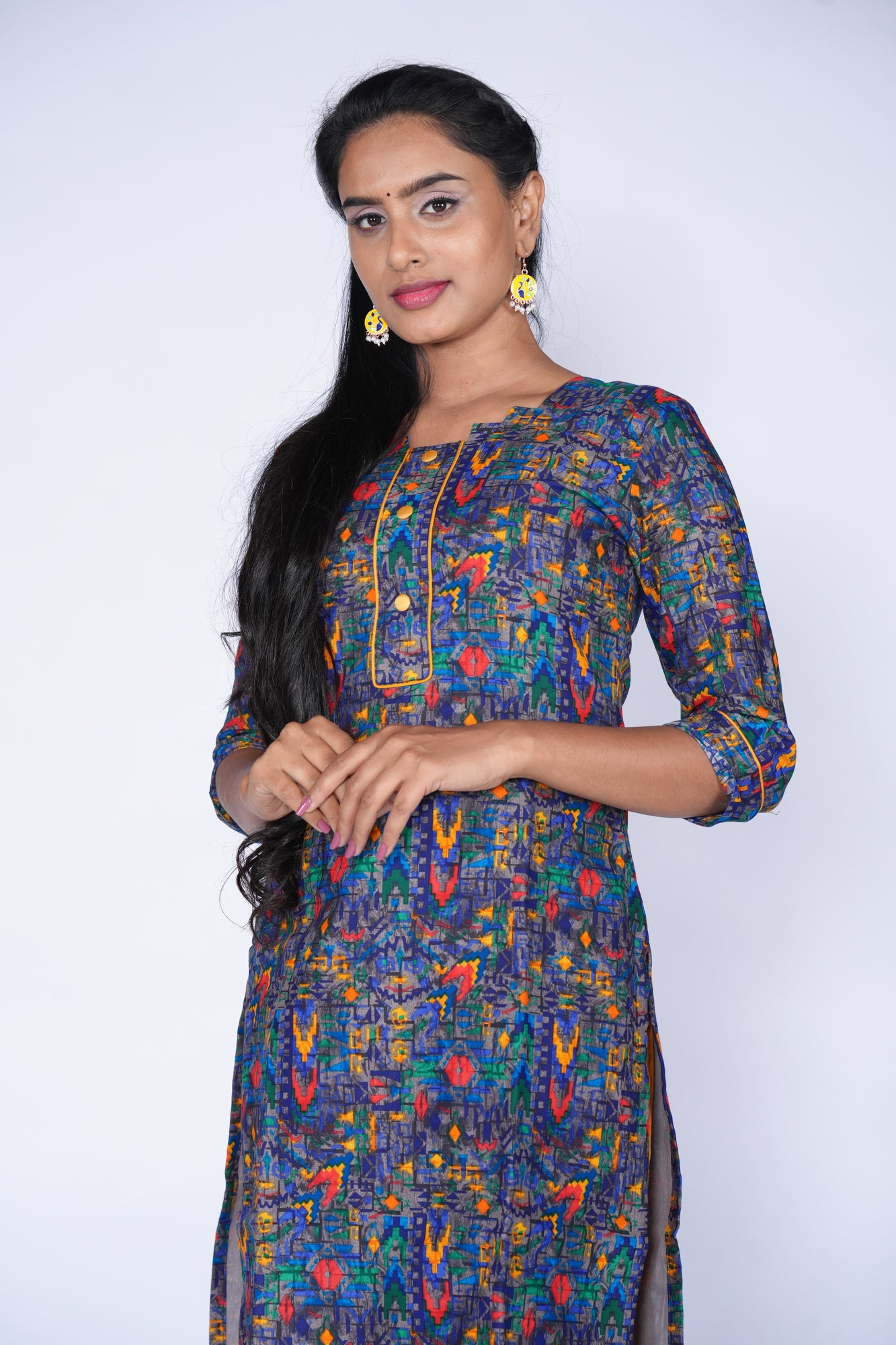 Premium Blue with Multicolour kurti