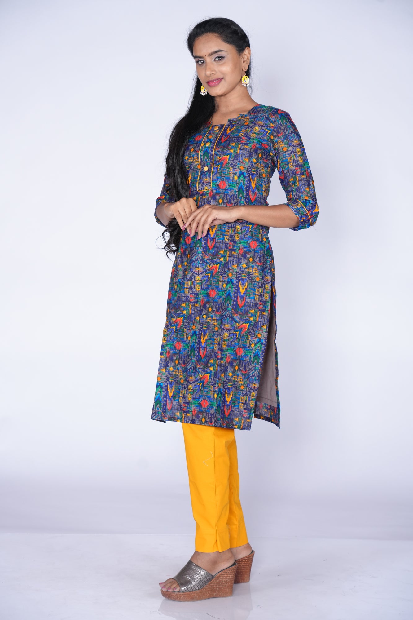 Premium Blue with Multicolour kurti