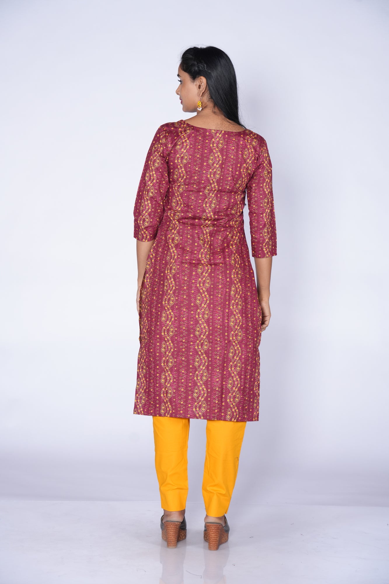 Maroon & Yellow Fusion Cotton Kurti