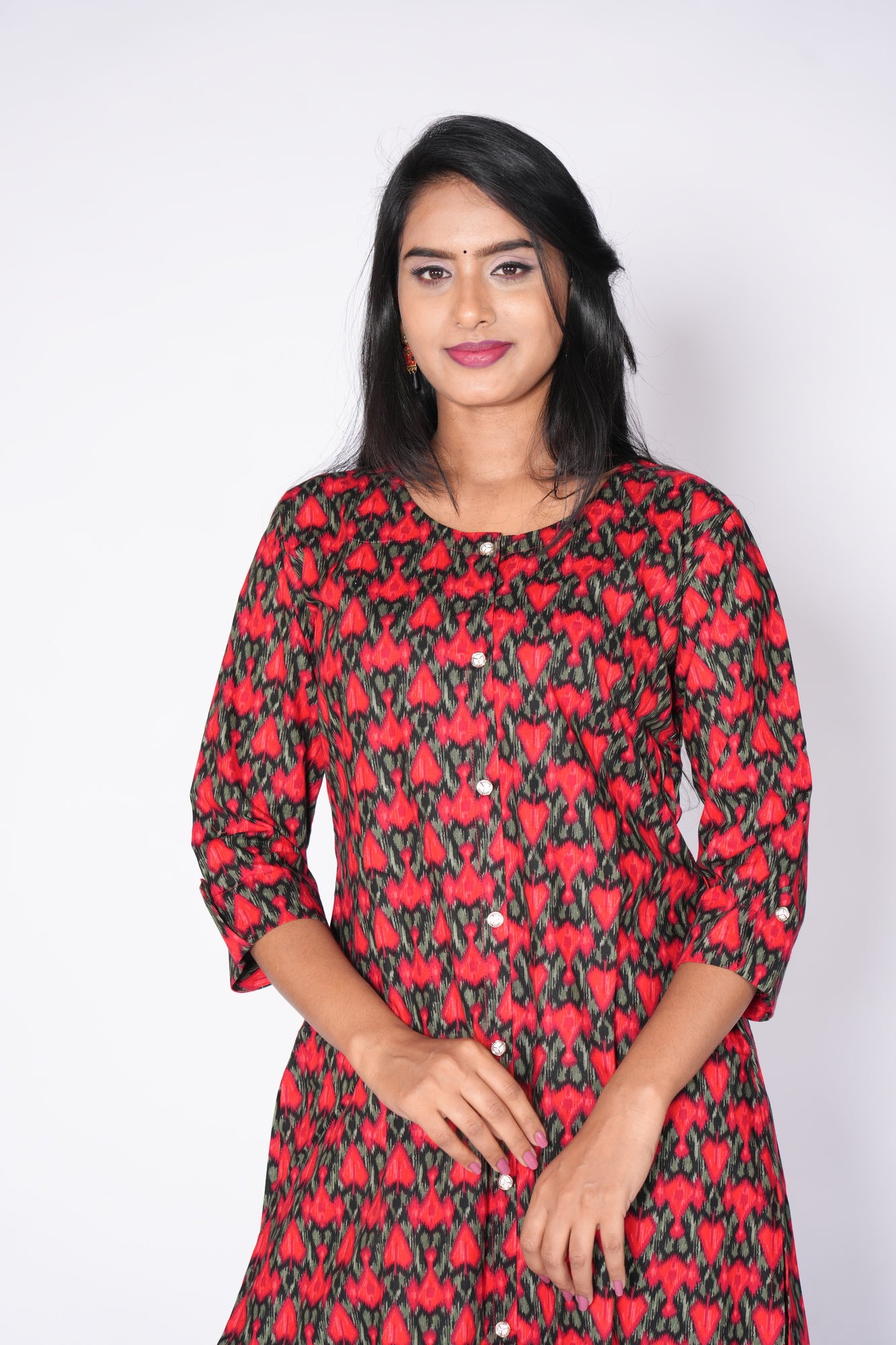 Premium Red Geometric printed kurti