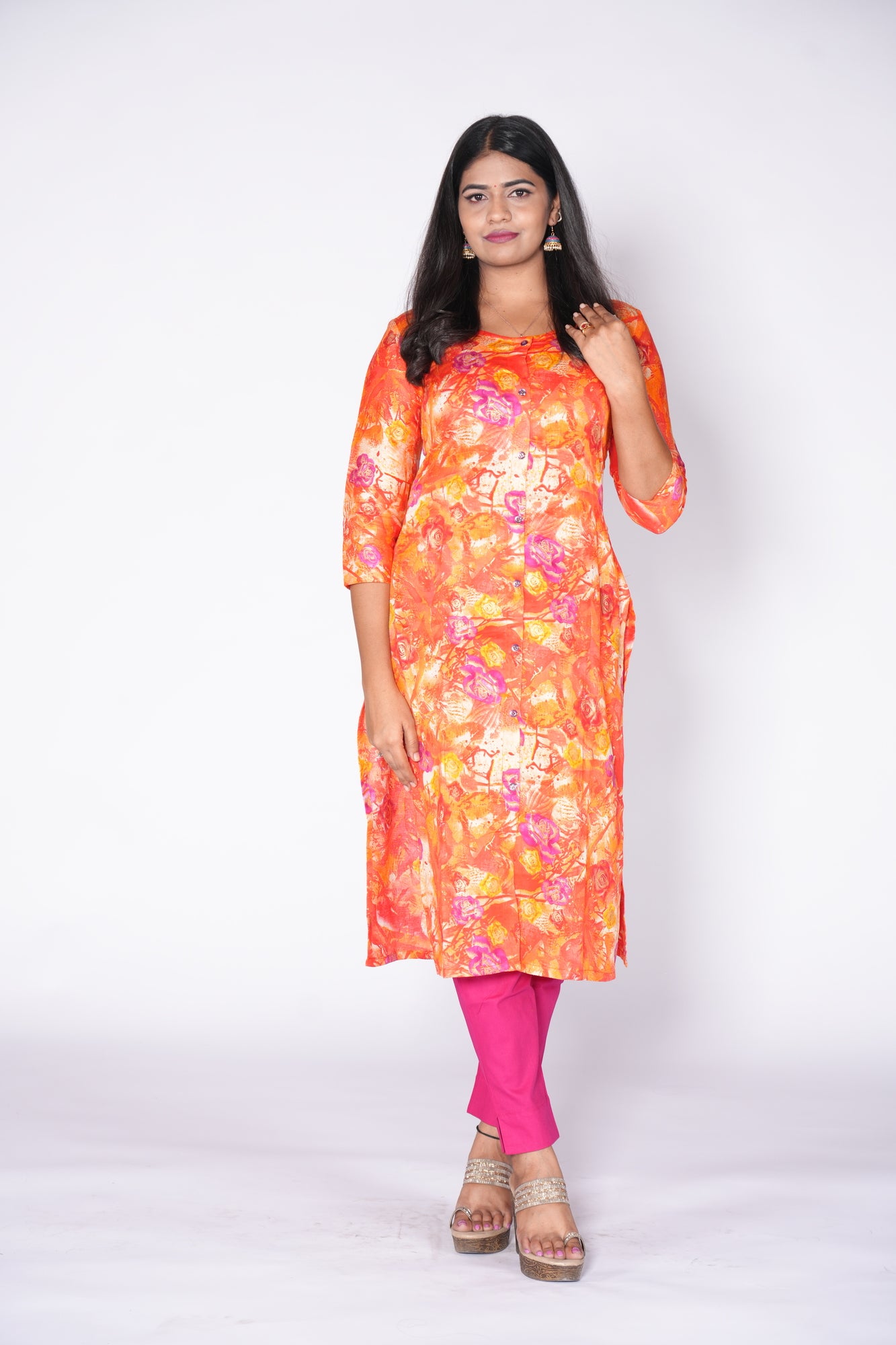 Orange Pink Rayon Cotton Top