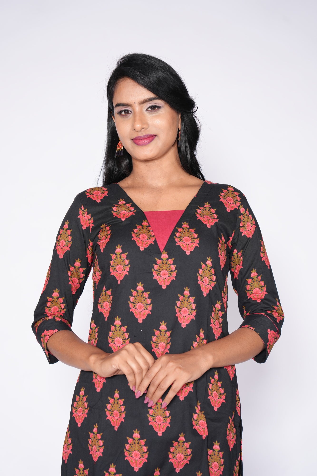 Premium Black Peach Floral Printed