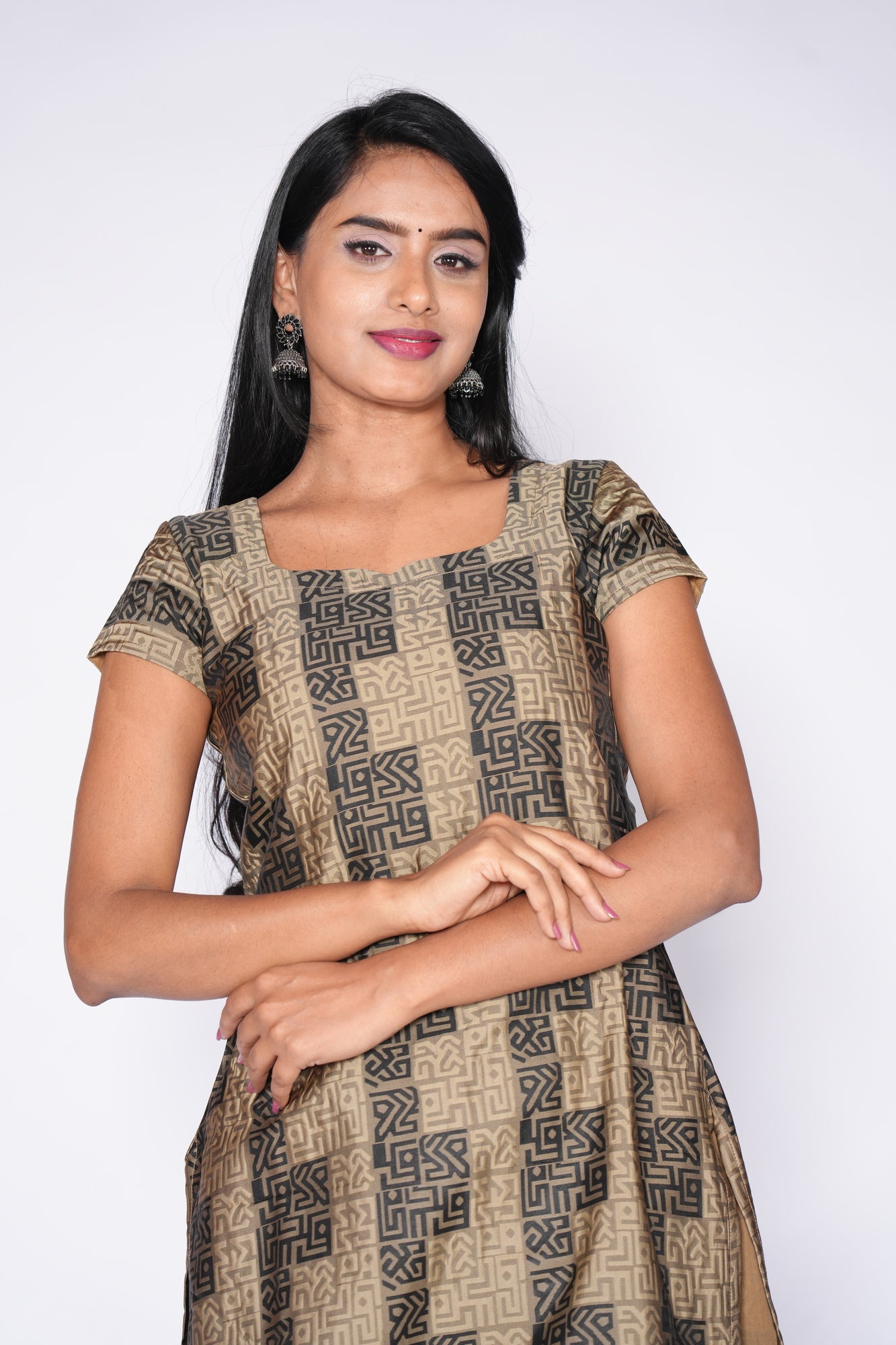 Black Cream Pattern Cotton Top