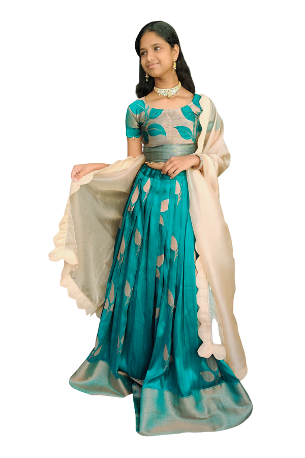 Chanderi Green Lehenga with Tan Colour Dupatta