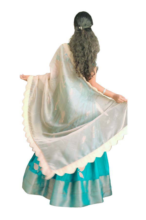Chanderi Green Lehenga with Tan Colour Dupatta