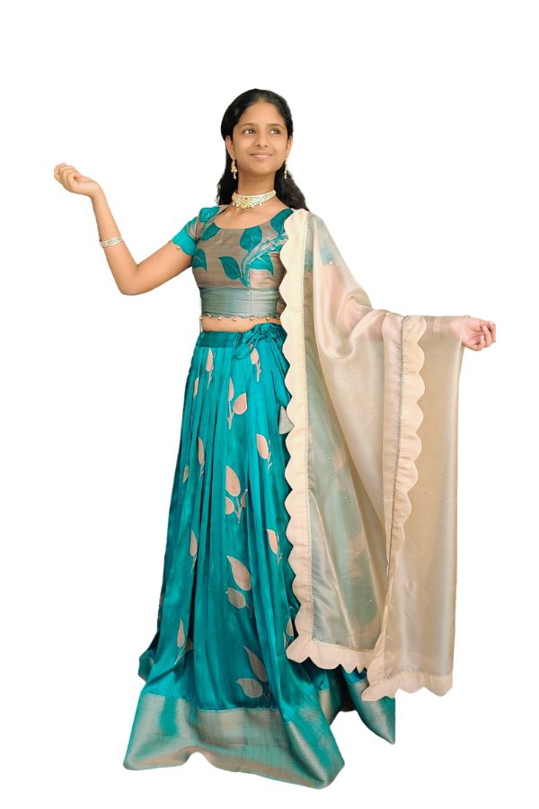 Chanderi Green Lehenga with Tan Colour Dupatta